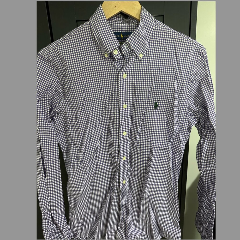 RALPH LAUREN POLO NWOT Mens Shirt Purple Gingham Slim Fit Button Down Small S